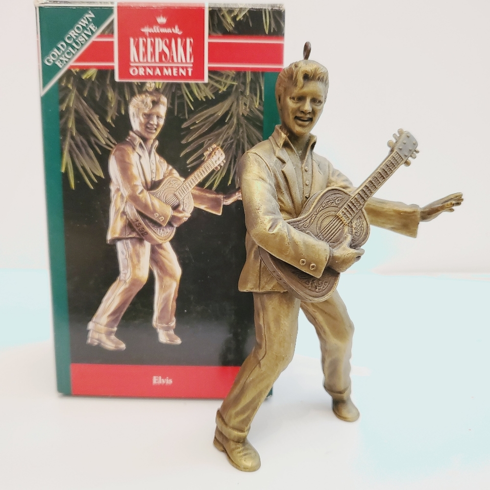 Elvis 1992 Brass Plated Hallmark Keepsake Ornament Gold Crown Exclusive Vintage